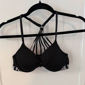 PINK Victoria's Secret Black Cheetah Strappy Bra